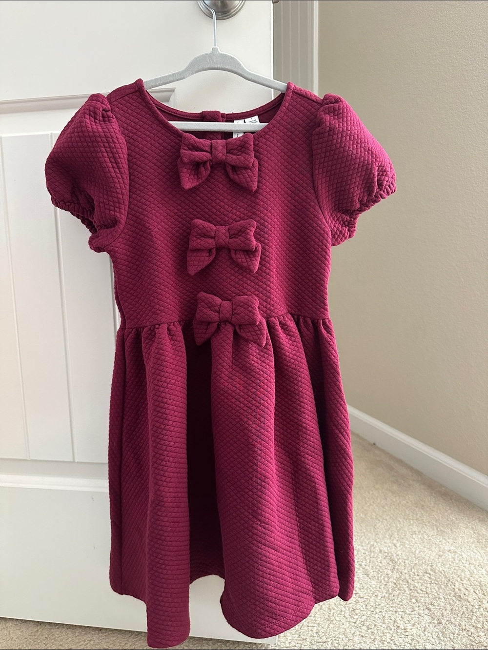 Girls' Bow-Accent Burgundy Party Dress